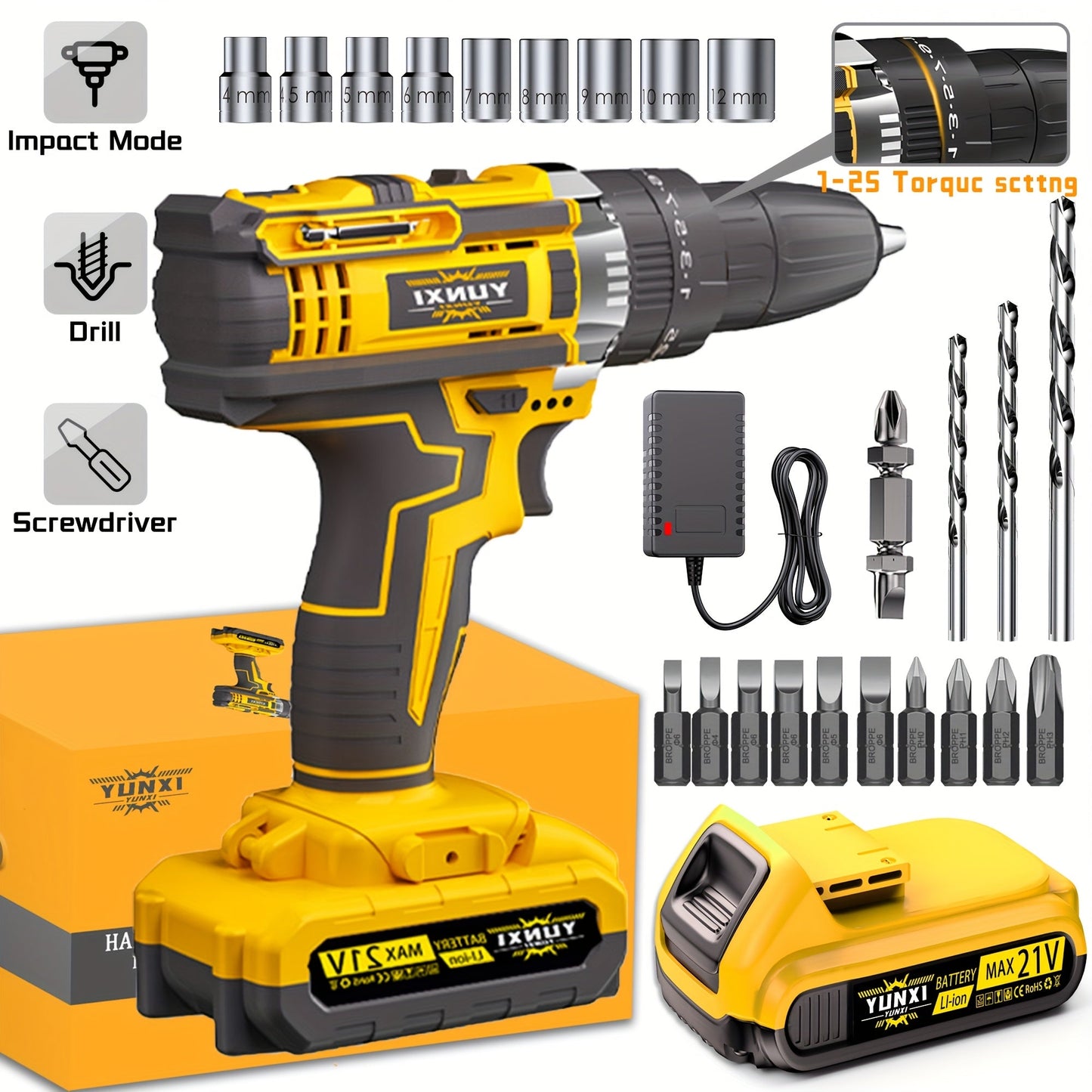 21V Multi-function Impact Drill Set Wireless Power w/ Battery And Quick Charger    Home Decor Supply | Online Retail | ShoreShopper.com