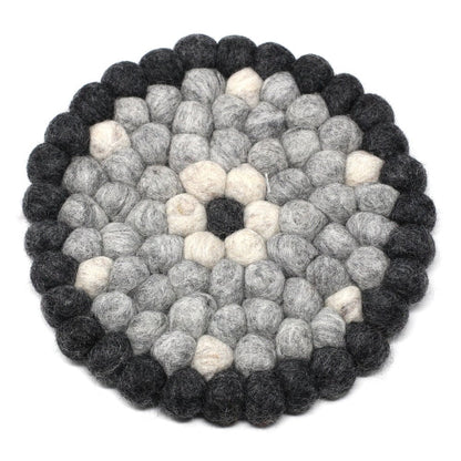 Hand Crafted Felt Ball Trivets from Nepal: Round Flower Design, Black/Grey - Global Groove (T)    Home Decor Supply | Online Retail | ShoreShopper.com