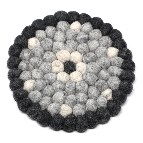 Hand Crafted Felt Ball Trivets from Nepal: Round Flower Design, Black/Grey - Global Groove (T)    Home Decor Supply | Online Retail | ShoreShopper.com