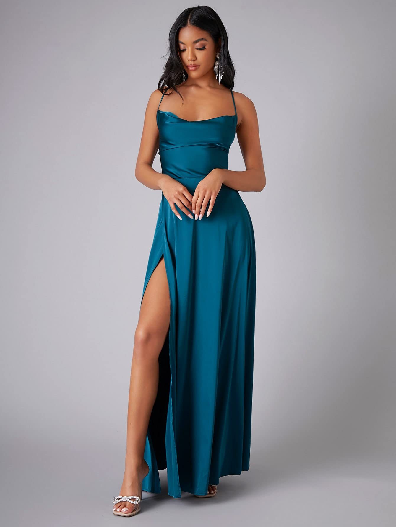 Summer Sexy Slimming Backless Strap Long Split Dress Women's Fashion High Waist Belted Gown V-neck    Home Decor Supply | Online Retail | ShoreShopper.com