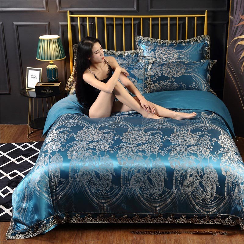 Silk Satin Jacquard Lace Four-piece Bedding    Home Decor Supply | Online Retail | ShoreShopper.com