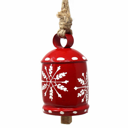 Recycled Rustic Red and White Snowflake Irong Hanging Bell    Home Decor Supply | Online Retail | ShoreShopper.com