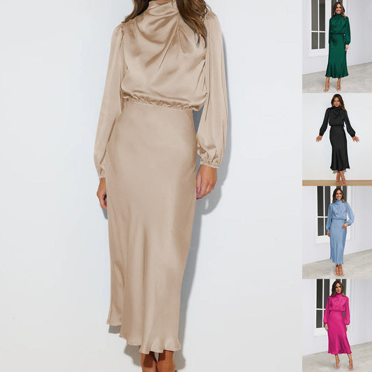 Elegant Temperament Long-sleeved Dress Satin Halterneck Formal Evening Dresses Women Clothing    Home Decor Supply | Online Retail | ShoreShopper.com