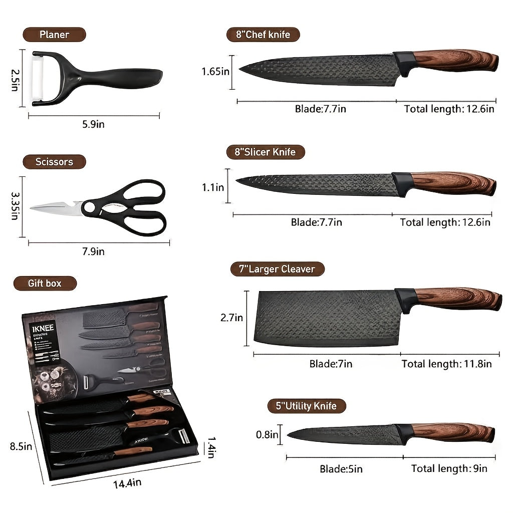Professional 6pcs Kitchen Knife Set - Chef's Knife, Slicing Knife, Scraper, and Scissors - High Carbon Stainless Steel with Ultra-Sharp Blades, Non-Stick Ergonomic Wooden Handles - Ideal for Home, Travel, and Gift Box Set    Home Decor Supply | Online Retail | ShoreShopper.com
