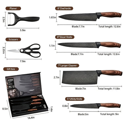 Professional 6pcs Kitchen Knife Set - Chef's Knife, Slicing Knife, Scraper, and Scissors - High Carbon Stainless Steel with Ultra-Sharp Blades, Non-Stick Ergonomic Wooden Handles - Ideal for Home, Travel, and Gift Box Set    Home Decor Supply | Online Retail | ShoreShopper.com