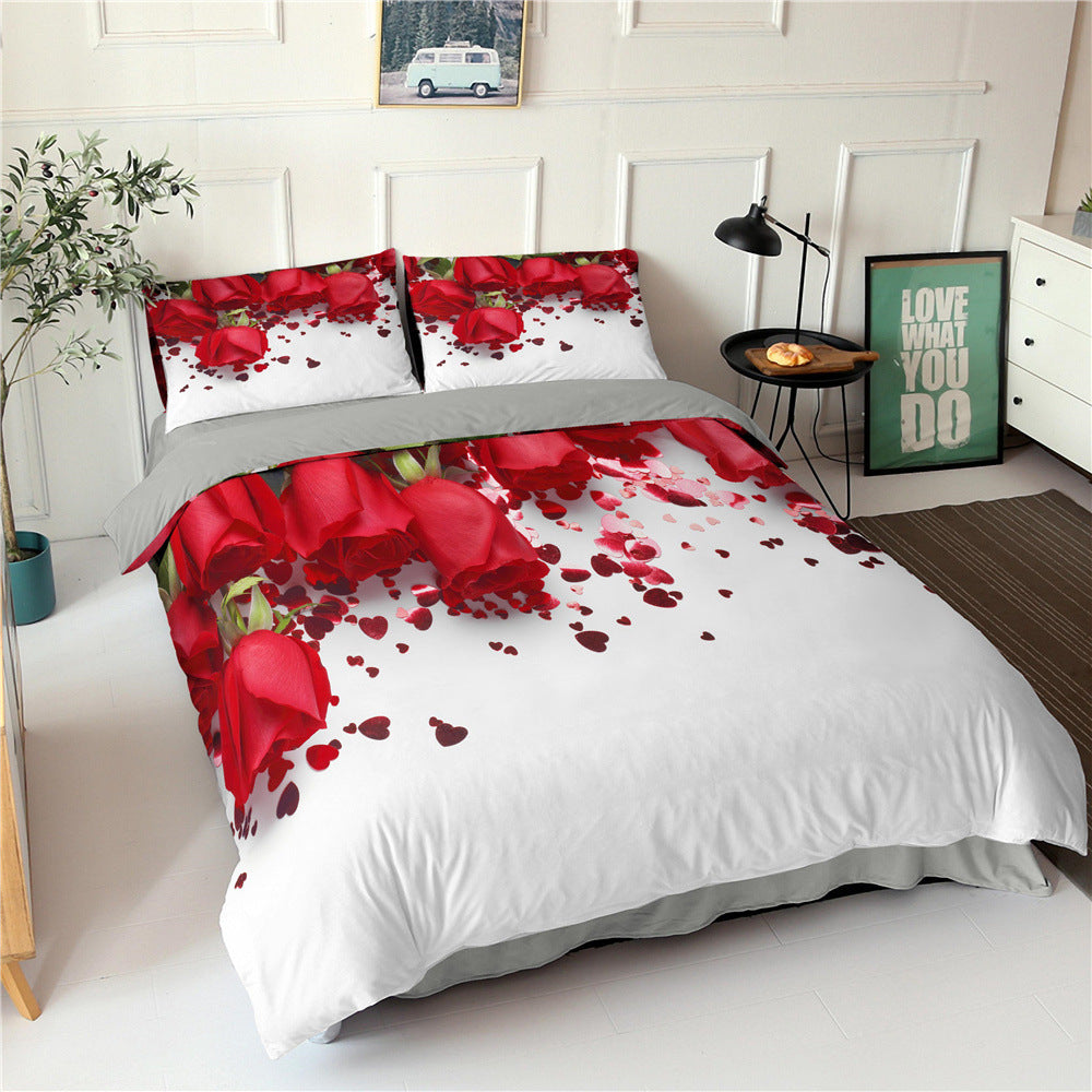 Rose Flower Series Three-piece Bedding Digital Printing Flower Bed Linen Pillowcase    Home Decor Supply | Online Retail | ShoreShopper.com