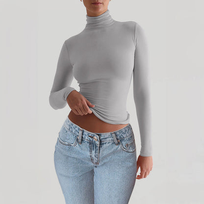 Y2K Slim Turtleneck T-shirt Fashion Casual Long-sleeved Pullover Tight Top Women's Clothing    Home Decor Supply | Online Retail | ShoreShopper.com