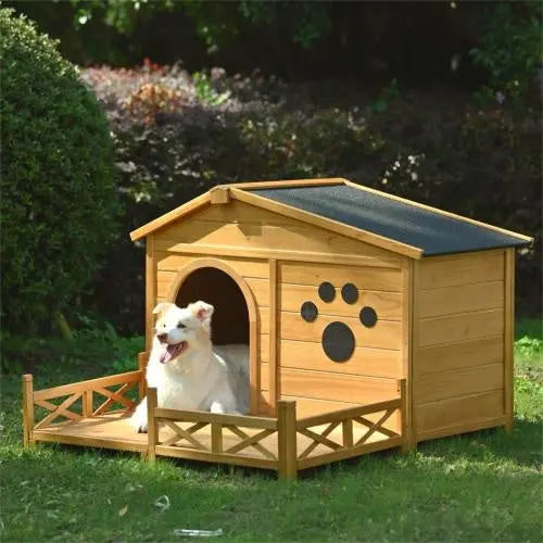 Outdoor Wooden Dog House with Porch & Asphalt Roof 48" Medium - ShoreCo.Shop
