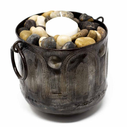 Hammered Metal Container with Round Handles - Croix des Bouquets    Home Decor Supply | Online Retail | ShoreShopper.com
