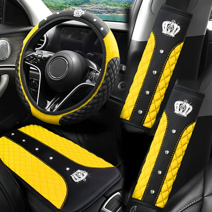 PU Leather Car Steering Wheel Cover Set, Carbon Fiber Pattern, Shoulder Pads, Leather Armrest, 4 pcs, for Comfortable Driving    Home Decor Supply | Online Retail | ShoreShopper.com