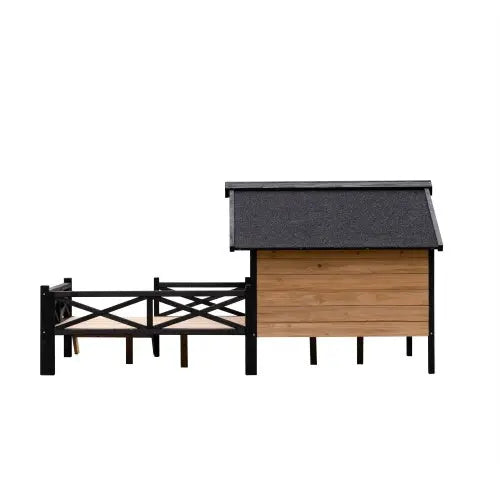 Premium Outdoor Wooden Dog Kennel - Large Cabin Style Pet House with Porch & Weather-Resistant Fir Wood - ShoreCo.Shop