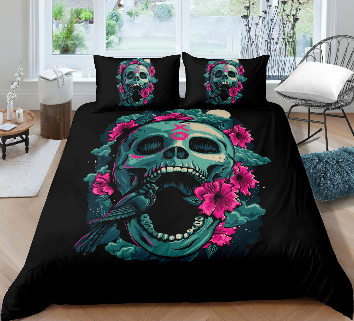 Fashion Skull 3D Digital Printing Skull Three-piece Set Bed Sheet Quilt Cover Pillowcase    Home Decor Supply | Online Retail | ShoreShopper.com