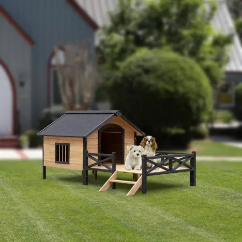 Premium Outdoor Wooden Dog Kennel - Large Cabin Style Pet House with Porch & Weather-Resistant Fir Wood - ShoreCo.Shop
