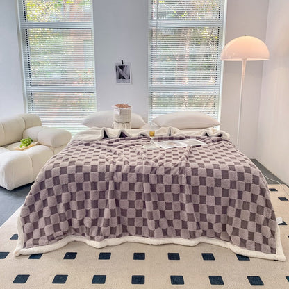 Autumn And Winter Lamb Plush Blanket Quilt Set Checkerboard    Home Decor Supply | Online Retail | ShoreShopper.com