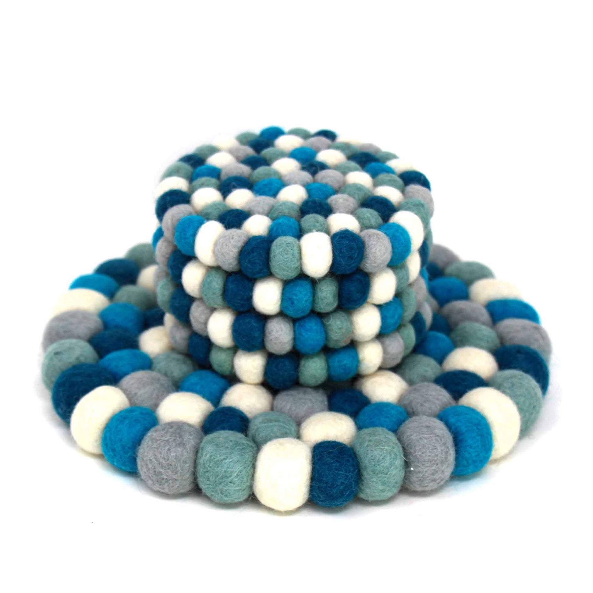 Ice Blue Felt Ball Coasters, Set of 4    Home Decor Supply | Online Retail | ShoreShopper.com