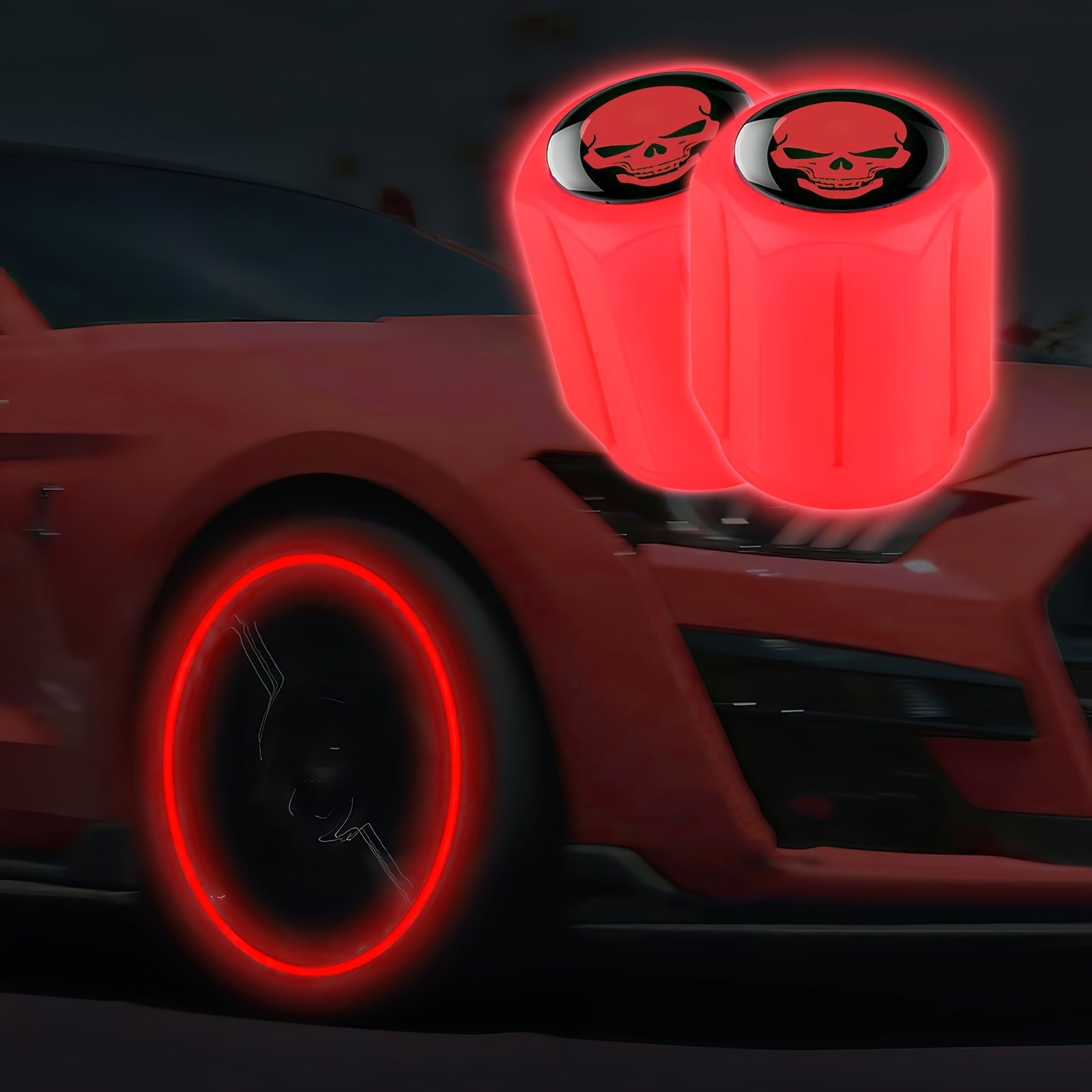 A Collection of Four Glowing Tire Valve Caps Designed to Stop Air from Escaping, Ideal for Vehicles Like Cars, Bikes, And Trucks, Adding a Fashionable Touch    Home Decor Supply | Online Retail | ShoreShopper.com