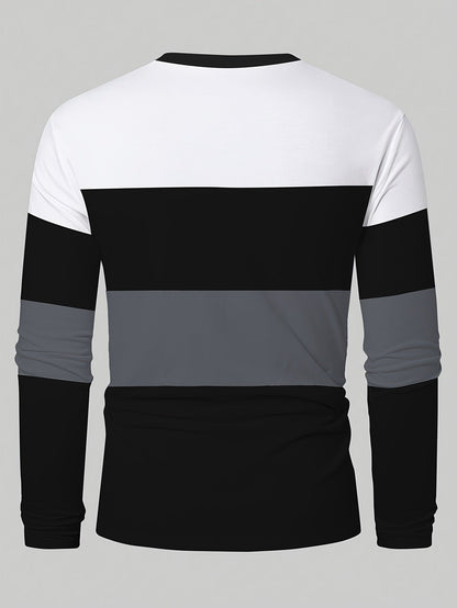 Men's & Teens Long Sleeve T-Shirt with Full-Body Striped Print - Black & White All-Season Casual Crew Neck Shirt, Suitable for Dad Gifts, Christmas Presents, Year-Round Wear - Machine Washable Digital Print Underwear    Home Decor Supply | Online Retail | ShoreShopper.com