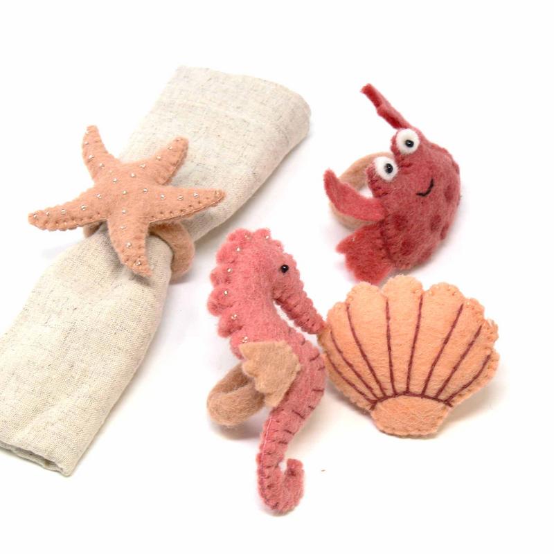 Hand-felted Seashore Napkin Rings, Set of Four Designs - Global Groove (T)    Home Decor Supply | Online Retail | ShoreShopper.com