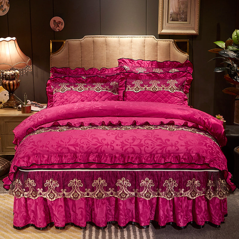 Velvet Bed Skirt Four-piece Quilted Padded Bed Cover Bedspread    Home Decor Supply | Online Retail | ShoreShopper.com