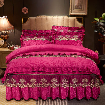 Velvet Bed Skirt Four-piece Quilted Padded Bed Cover Bedspread    Home Decor Supply | Online Retail | ShoreShopper.com