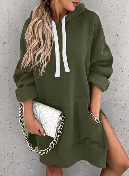 Women's Hooded Sweatshirt With Pockets Fashion Casual Split Mid-length Sweater Drawstring Tops    Home Decor Supply | Online Retail | ShoreShopper.com