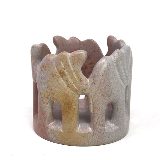 Circle of Elephants Soapstone Sculpture, 3 to 3.5-inch - Light Natural Stone    Home Decor Supply | Online Retail | ShoreShopper.com