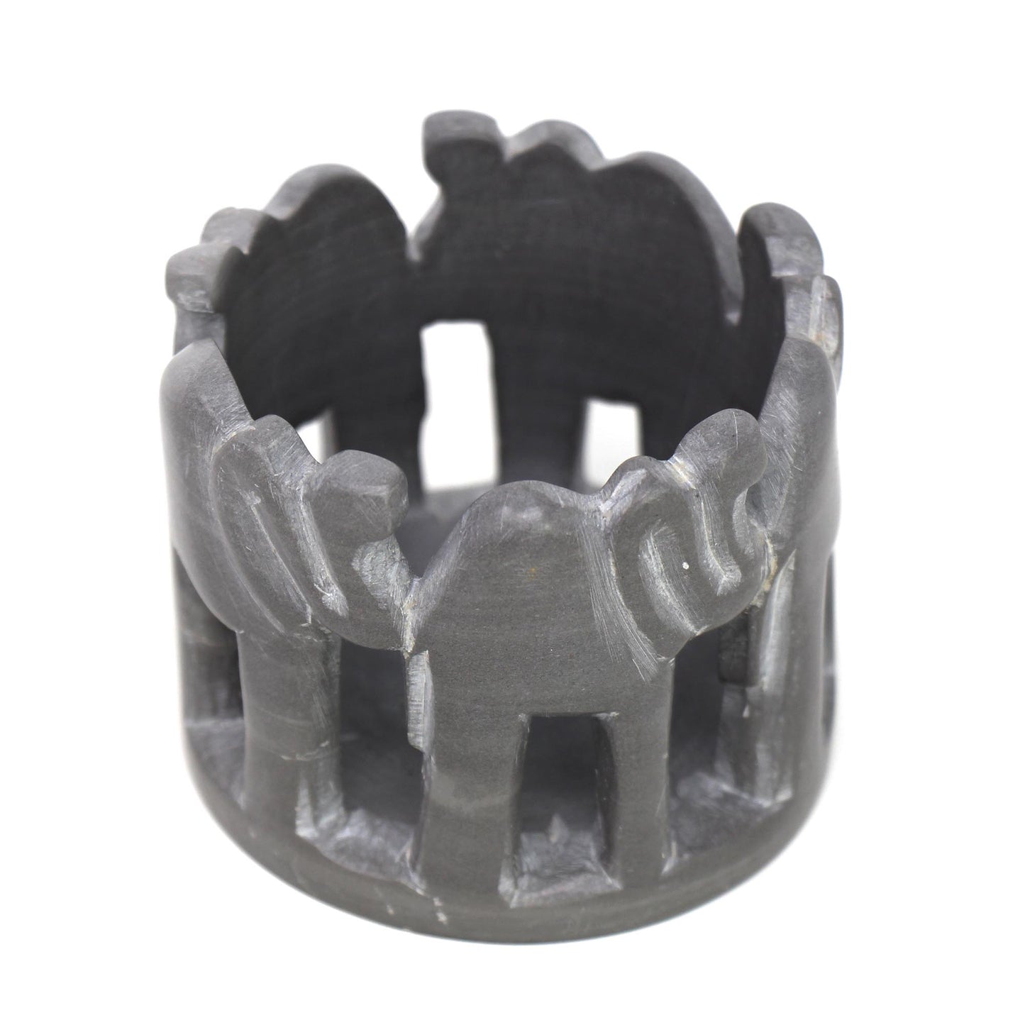 Circle of Elephants Soapstone Sculpture, 3 to 3.5-inch - Dark Stone    Home Decor Supply | Online Retail | ShoreShopper.com
