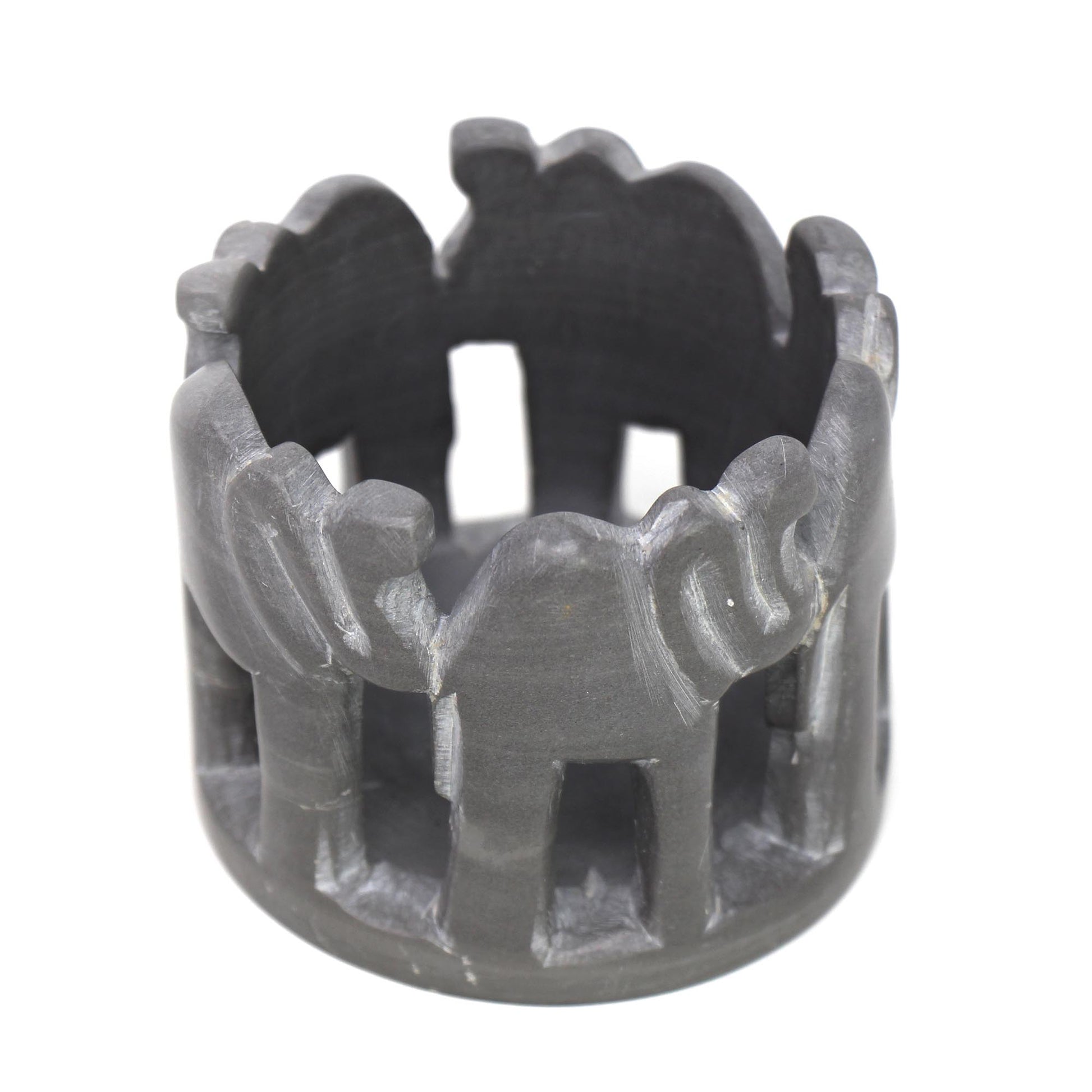 Circle of Elephants Soapstone Sculpture, 3 to 3.5-inch - Dark Stone    Home Decor Supply | Online Retail | ShoreShopper.com