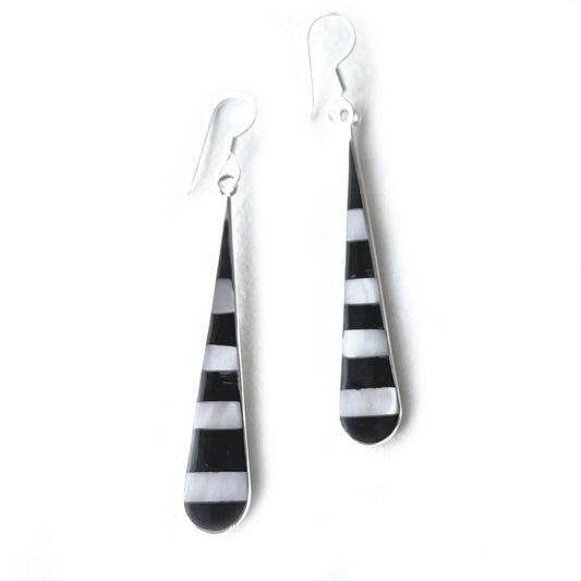 Taxco Silver Black Onyz & Abalone Zebra Long Teardrop Earrings    Home Decor Supply | Online Retail | ShoreShopper.com