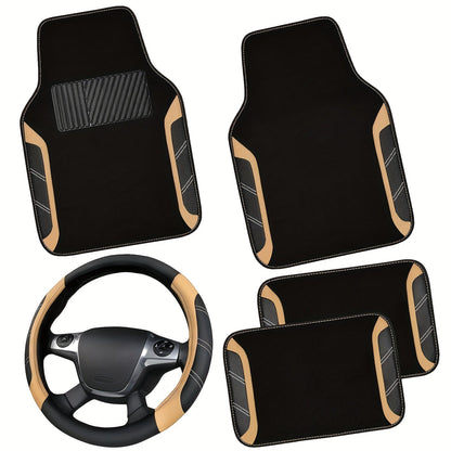 Steering Wheel Cover And Waterproof Car Floor Mats, Microfiber Universal Car Combo Fit for 95% Sedan, SUV, Cars, 14.5-15inch Sporty Anti-Slip Safety Comfortable Design    Home Decor Supply | Online Retail | ShoreShopper.com