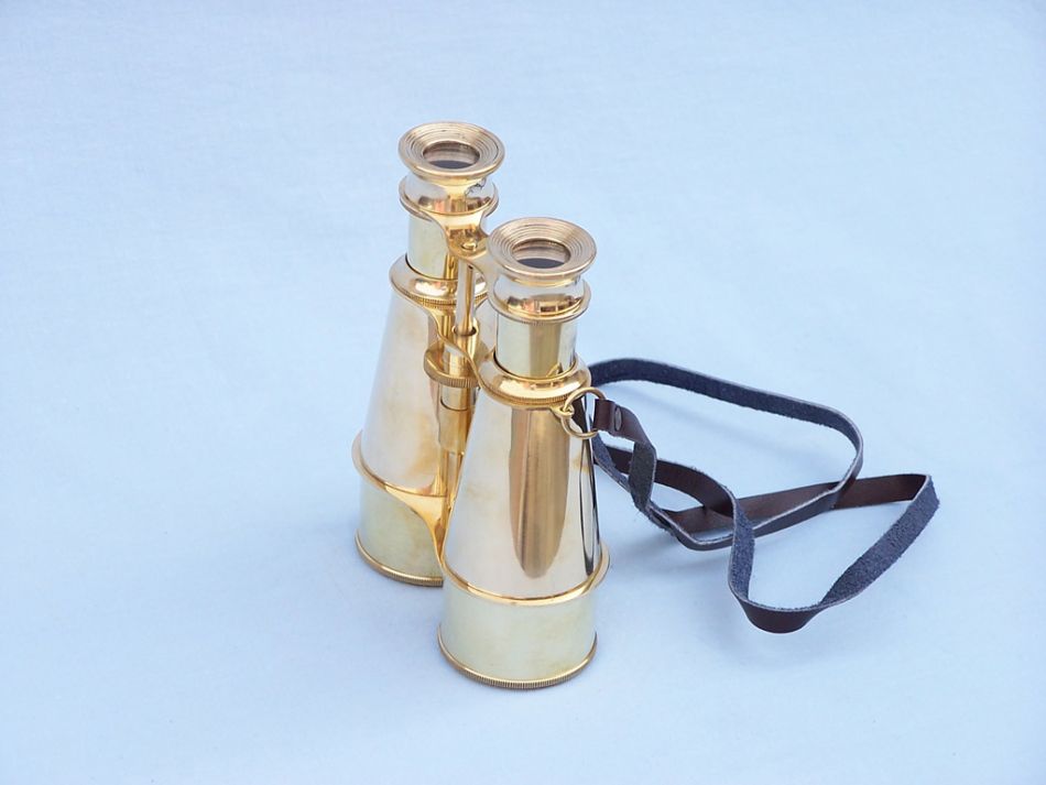 Captain's Solid Brass Binoculars with Leather Case 6""    Home Decor Supply | Online Retail | ShoreShopper.com