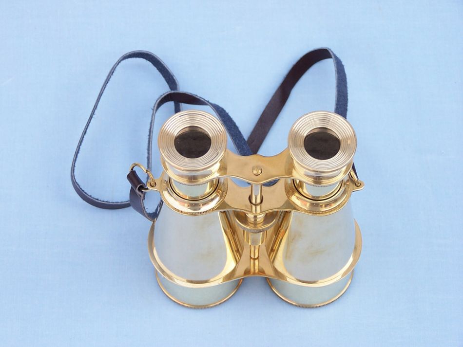 Captain's Solid Brass Binoculars with Leather Case 6""    Home Decor Supply | Online Retail | ShoreShopper.com