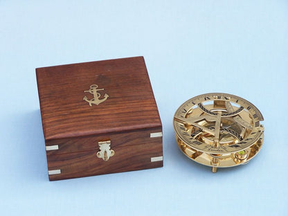 Solid Brass Round Sundial Compass w/ Rosewood Box 6""    Home Decor Supply | Online Retail | ShoreShopper.com