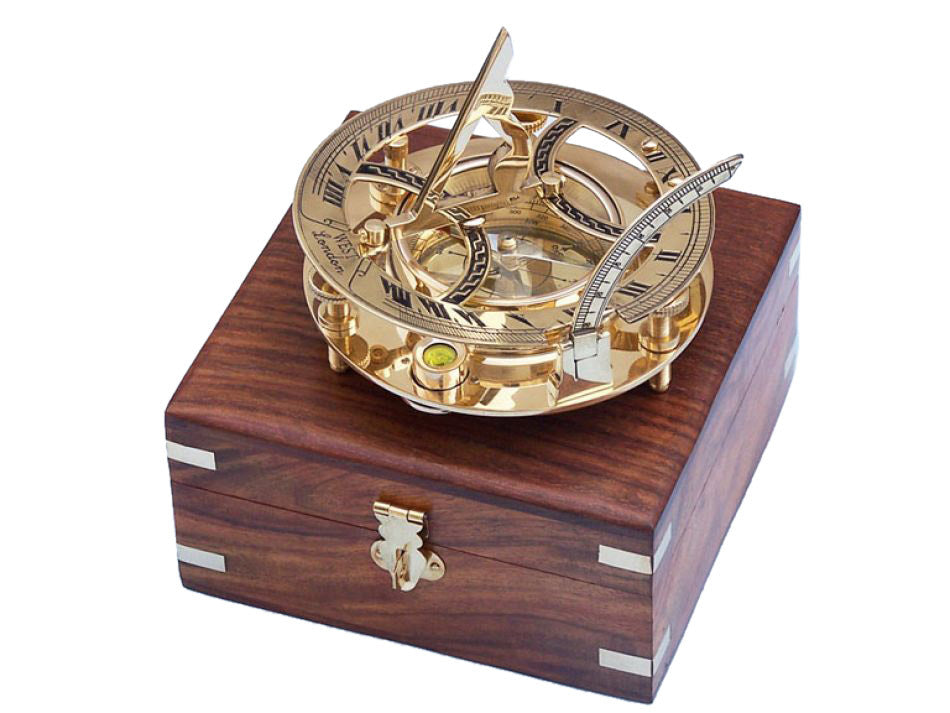 Solid Brass Round Sundial Compass w/ Rosewood Box 6""    Home Decor Supply | Online Retail | ShoreShopper.com