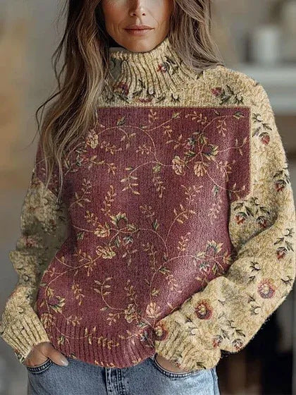 Elegant 3D Floral Print Turtleneck Sweater - Cozy Long Sleeve Pullover    Home Decor Supply | Online Retail | ShoreShopper.com