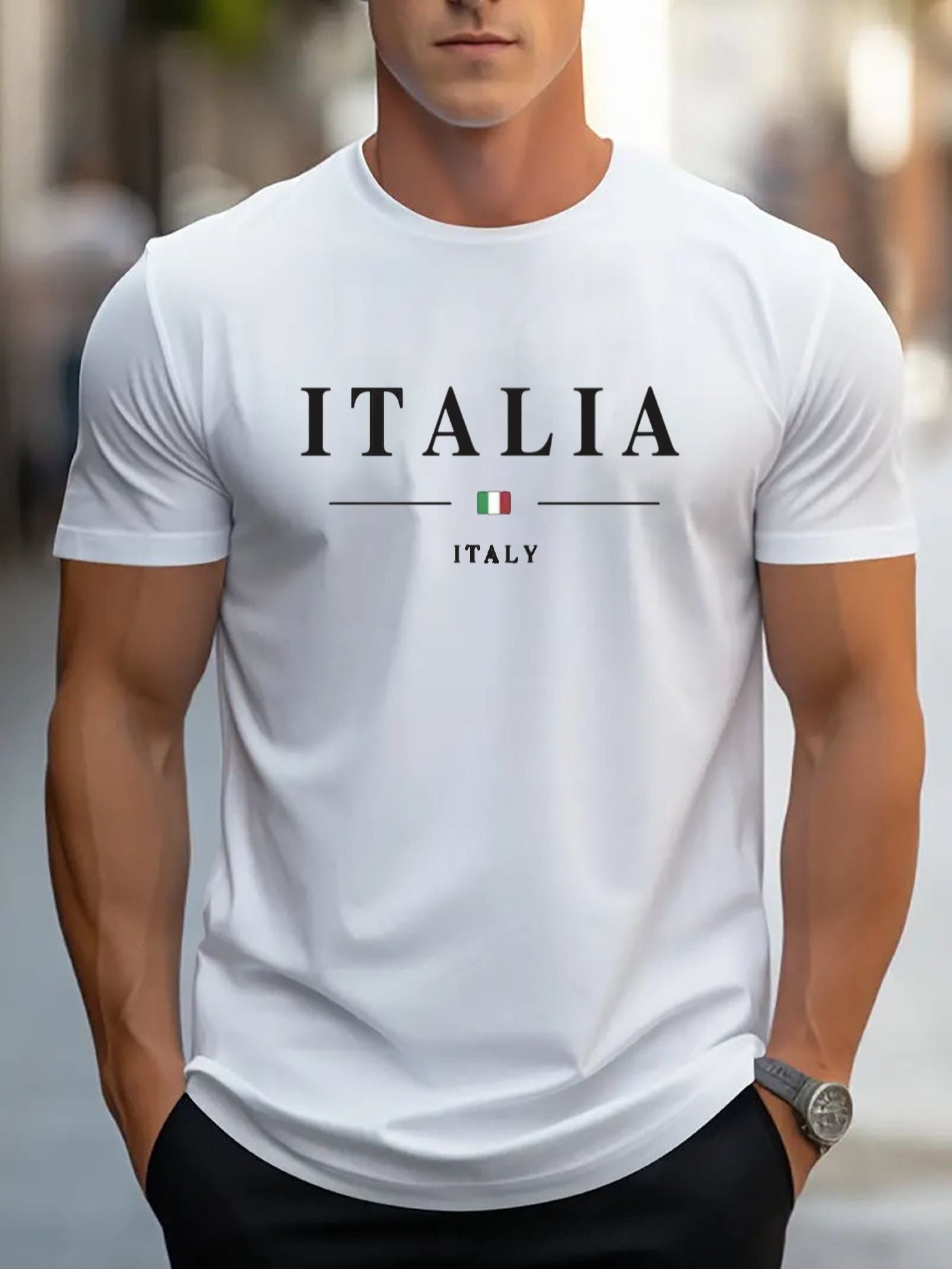 ITALIA Mens TShirt Comfortable Crew Neck Casual Cotton ShortSleeves Soft Breathable Top Menswear Tshirt Summer Spring Streetwear Cotton Fabric Trendy Letter Print    Home Decor Supply | Online Retail | ShoreShopper.com