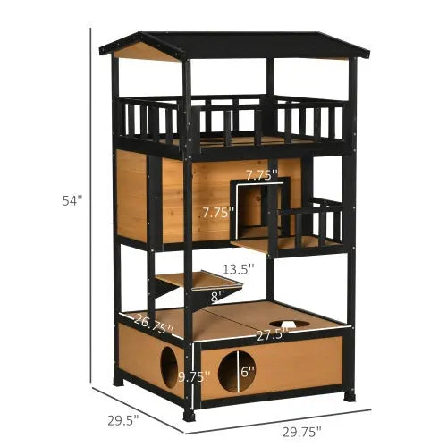 Wooden Outdoor Cat House, Wild Cat Shelter Kitten Tree - ShoreCo.Shop