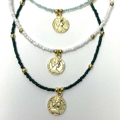 Baby blue Glass Bead Choker with Brass Coin Pendant    Home Decor Supply | Online Retail | ShoreShopper.com