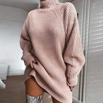 Women’s Solid Turtleneck Sweater Dress - Warm Long Sleeve Winter Knit - ShoreCo.Shop