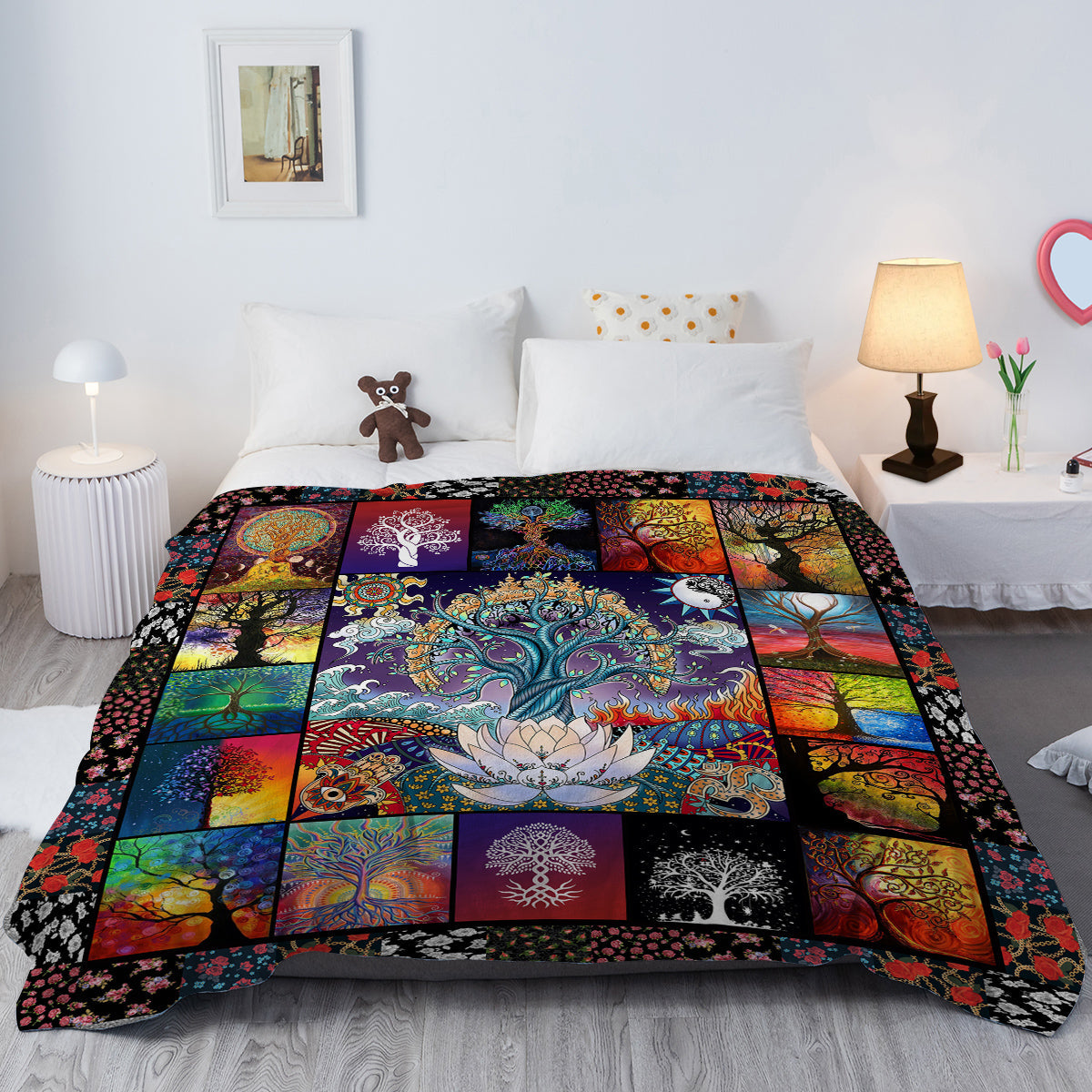 1 Pce Of Flannel With Various Lotus Tree Patterns, Soft And Fluffy, Multifunctional Outdoor Beach Camping, Living Room Sofa, Office Nap, Printed Blanket    Home Decor Supply | Online Retail | ShoreShopper.com