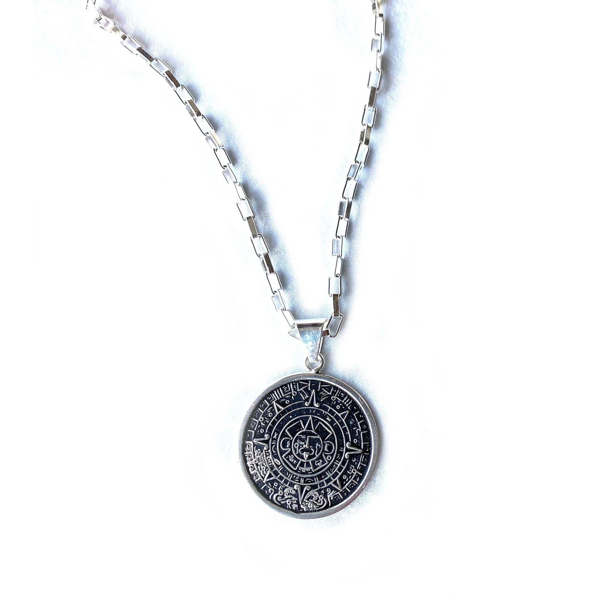 Alpaca Silver Aztec Calendar Pendant with Chain    Home Decor Supply | Online Retail | ShoreShopper.com