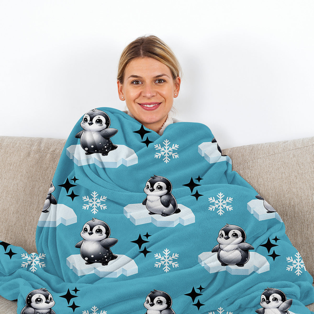 1pc Cute Penguin Snow Cloud Pattern Blue Winter Sofa Blanket Printed Flannel Blanket Comfortable And Warm Home Hugging Blanket Suitable For Bed Sofa Camping And Multi Scene Seasonal Use    Home Decor Supply | Online Retail | ShoreShopper.com