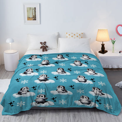 1pc Cute Penguin Snow Cloud Pattern Blue Winter Sofa Blanket Printed Flannel Blanket Comfortable And Warm Home Hugging Blanket Suitable For Bed Sofa Camping And Multi Scene Seasonal Use    Home Decor Supply | Online Retail | ShoreShopper.com