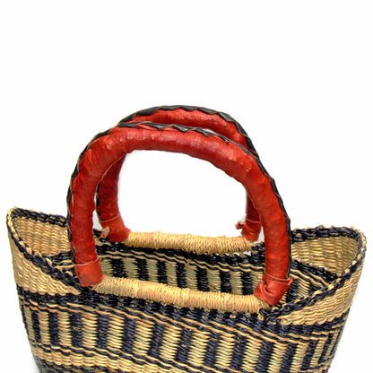 Bolga Tote, Neutrals with Leather Handle - 14-inch    Home Decor Supply | Online Retail | ShoreShopper.com