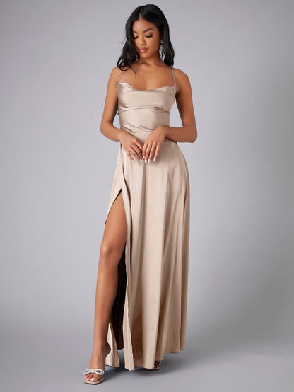 Summer Sexy Slimming Backless Strap Long Split Dress Women's Fashion High Waist Belted Gown V-neck    Home Decor Supply | Online Retail | ShoreShopper.com