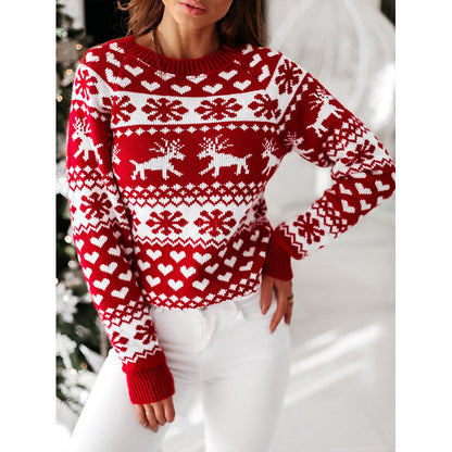 Women Ugly Christmas Sweaters Winter Long Sleeve Knitted Sweater Elk Snowflake Print Knitted Jumpers Knitwear Casual Soft Jacquard Pullover Xmas Look    Home Decor Supply | Online Retail | ShoreShopper.com