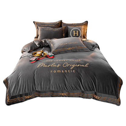 Four-Piece Milk Velvet Set On Light Luxury Bed    Home Decor Supply | Online Retail | ShoreShopper.com