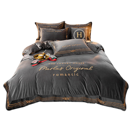 Four-Piece Milk Velvet Set On Light Luxury Bed    Home Decor Supply | Online Retail | ShoreShopper.com