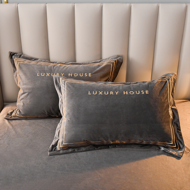 Four-Piece Milk Velvet Set On Light Luxury Bed    Home Decor Supply | Online Retail | ShoreShopper.com