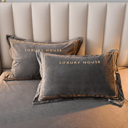 Four-Piece Milk Velvet Set On Light Luxury Bed    Home Decor Supply | Online Retail | ShoreShopper.com